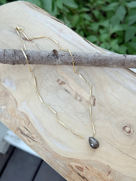 Chocolate Sapphire + Matte Gold Necklace