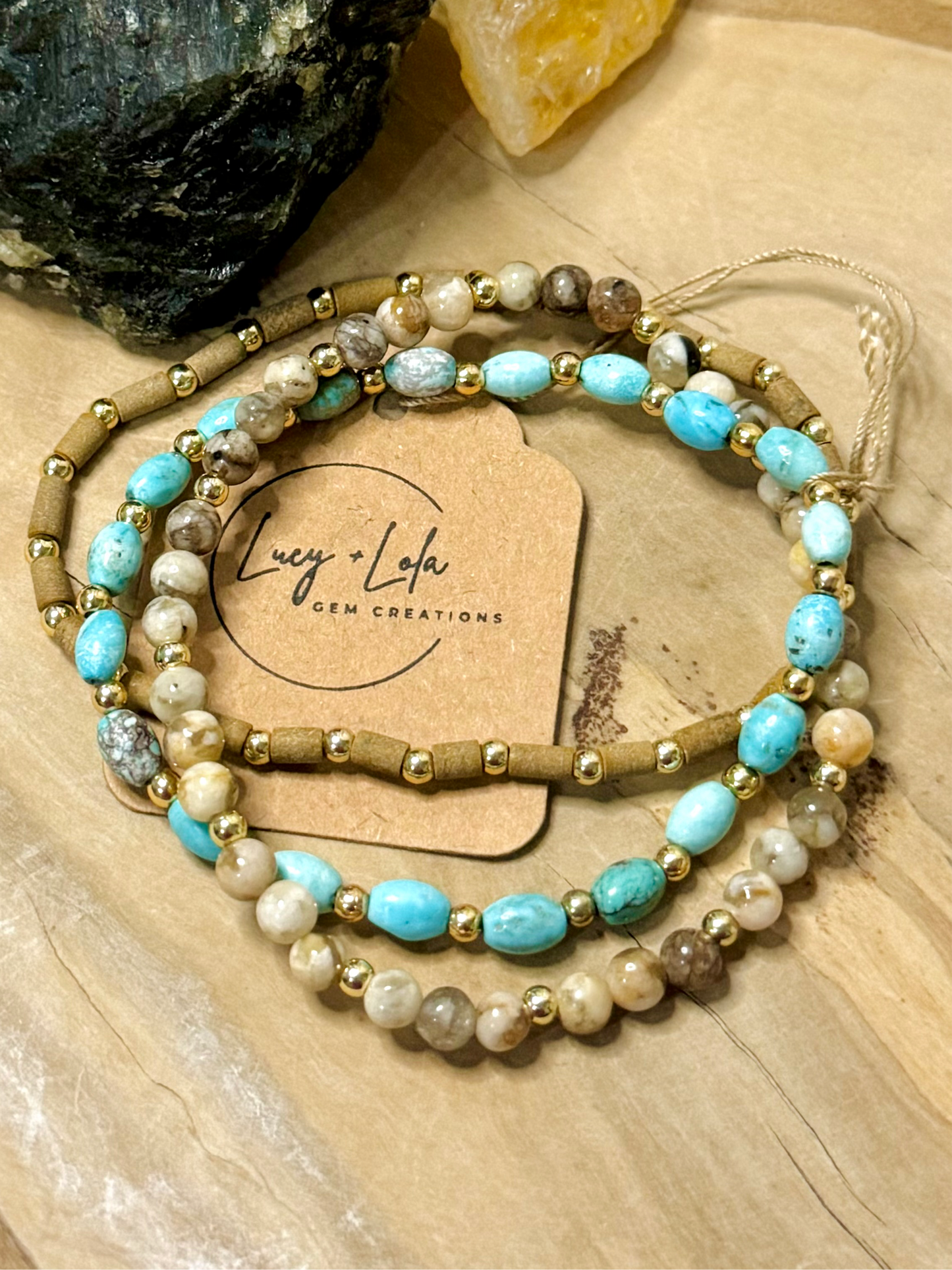 Turquoise + Tan Gold Stack (3-stack)