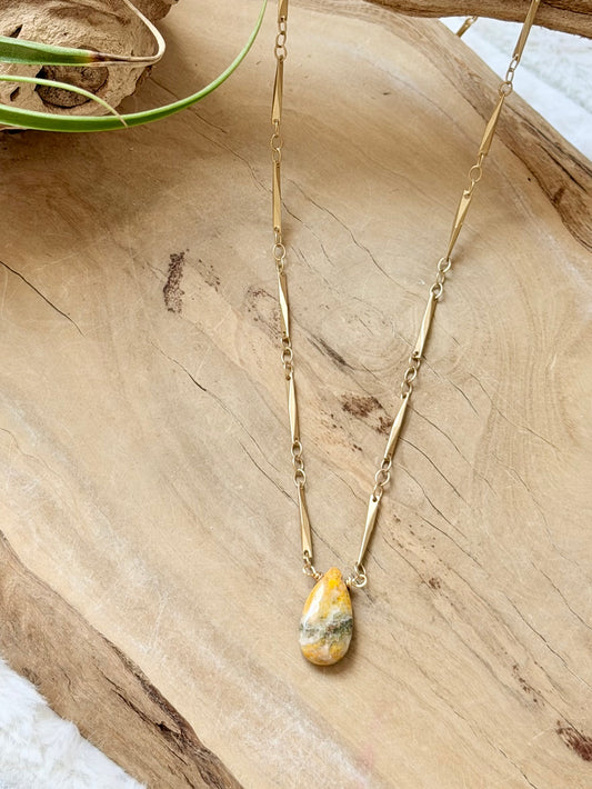 Bumblebee Jasper + Matte Gold Necklace