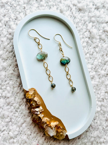 Labradorite + Matte Gold Dangle Earrings