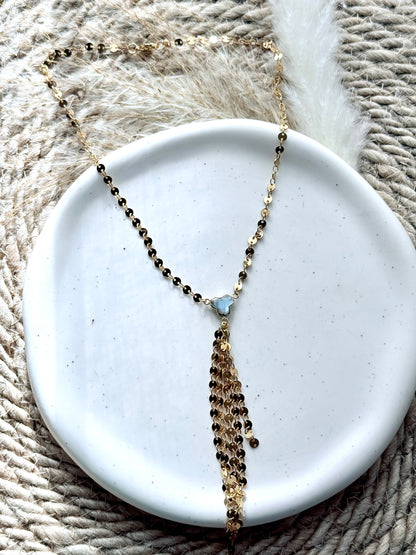 Labradorite + Gold Sequin Lariat Necklace