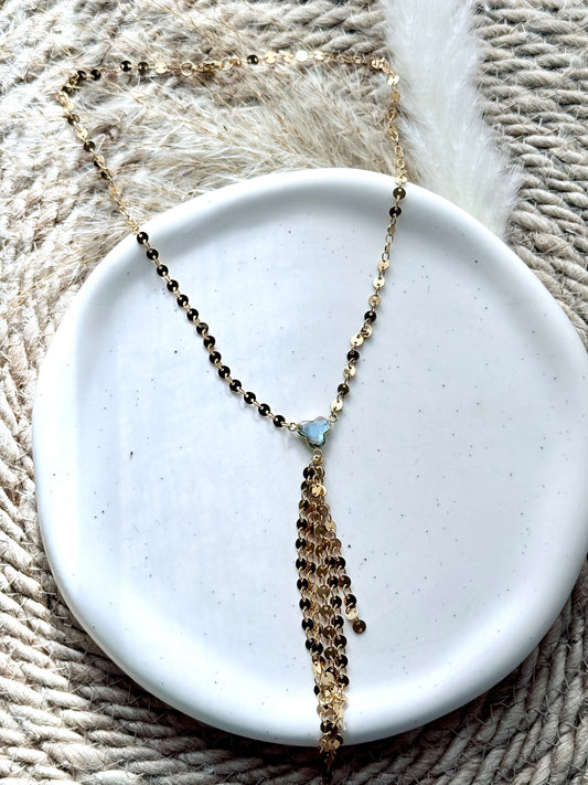 Labradorite + Gold Sequin Lariat Necklace