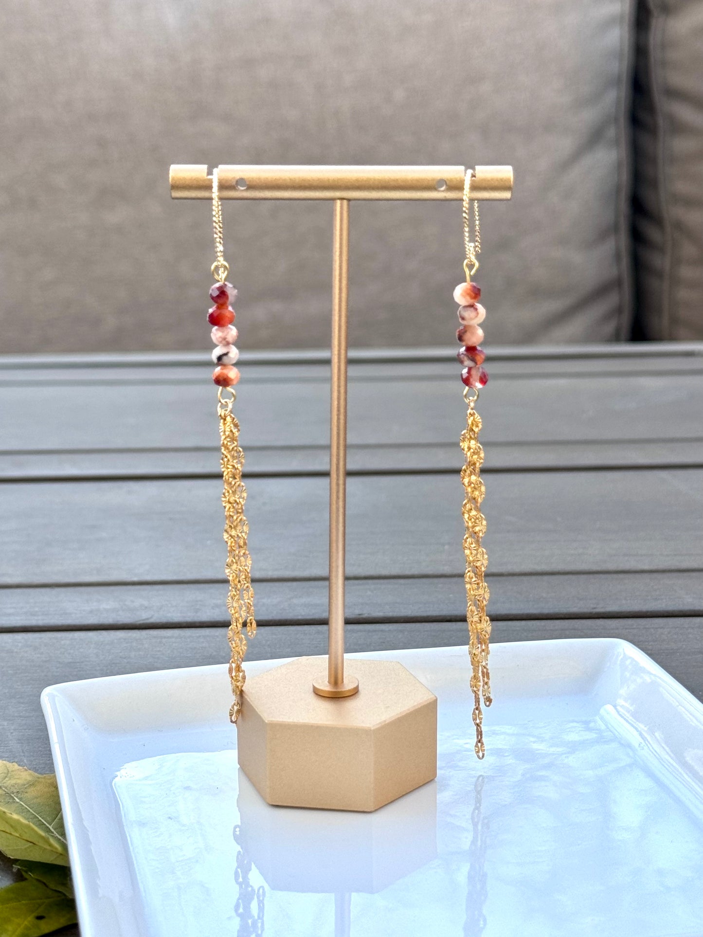 Cherry Blossom Sakura Agate + Gold Duster Earrings