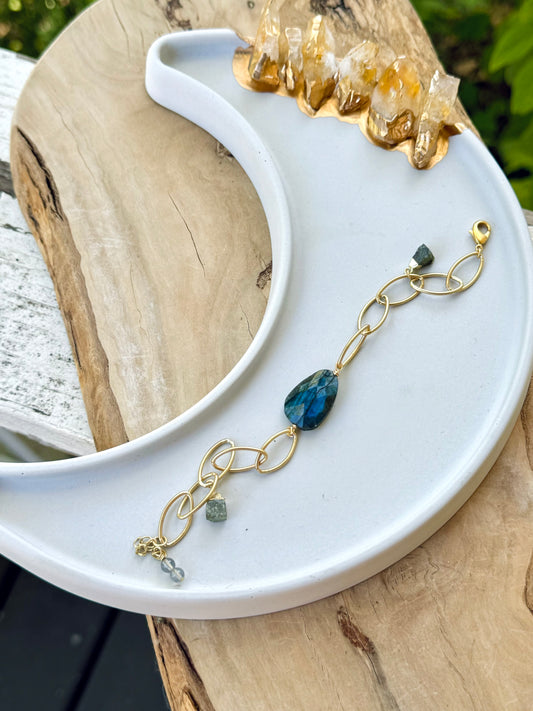 Labradorite + Gold Oval Bracelet