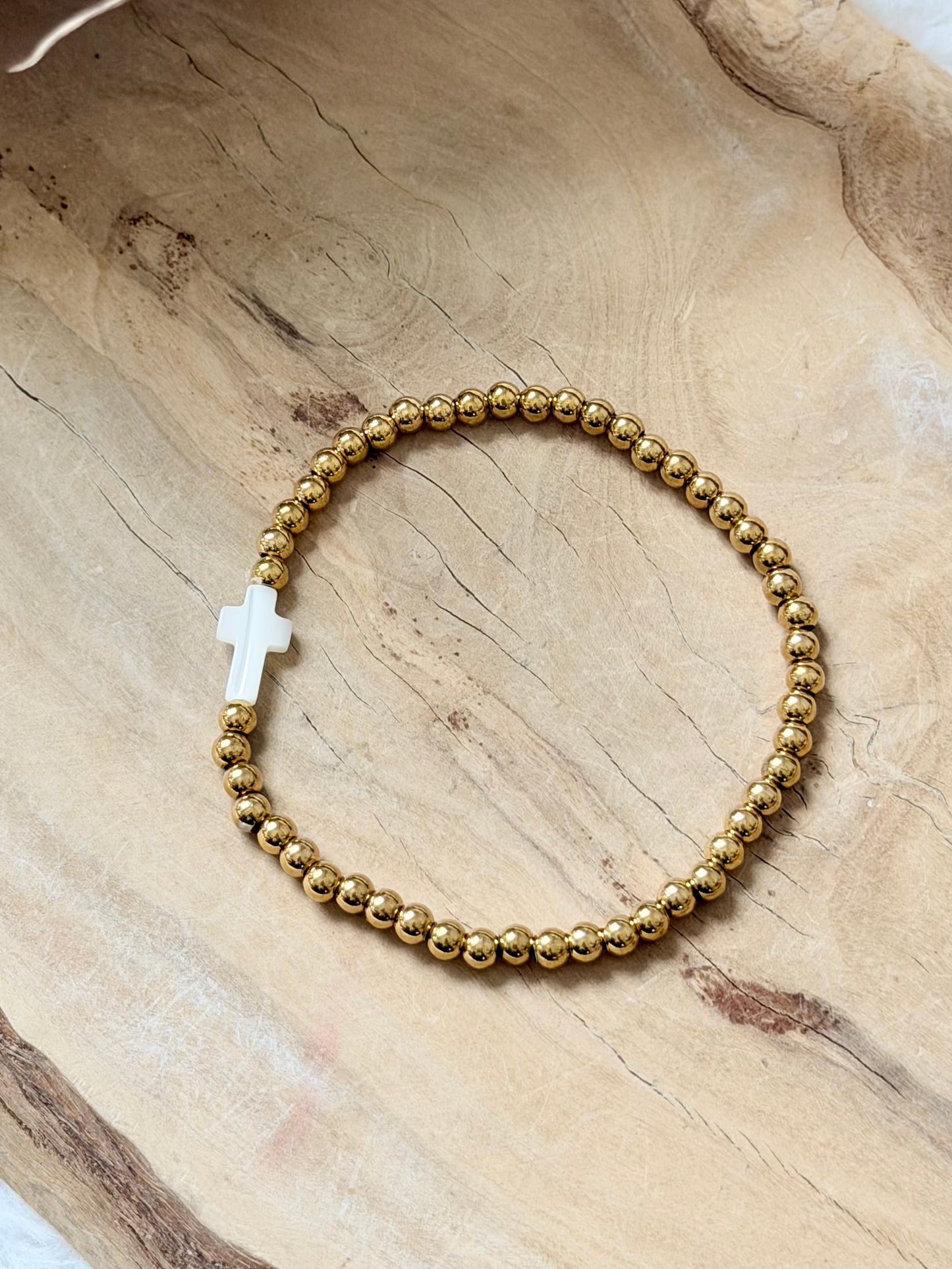 Shell + Gold Stainless Steel Cross Bracelet