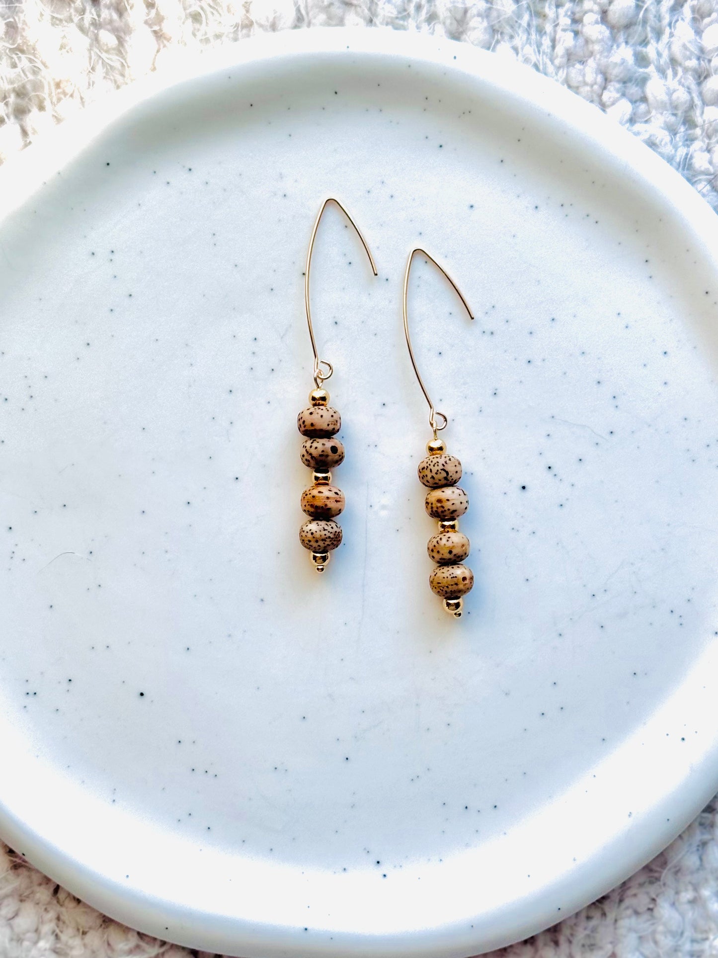 Lotus Seed Bodhi Nut + Gold Dangle Earrings