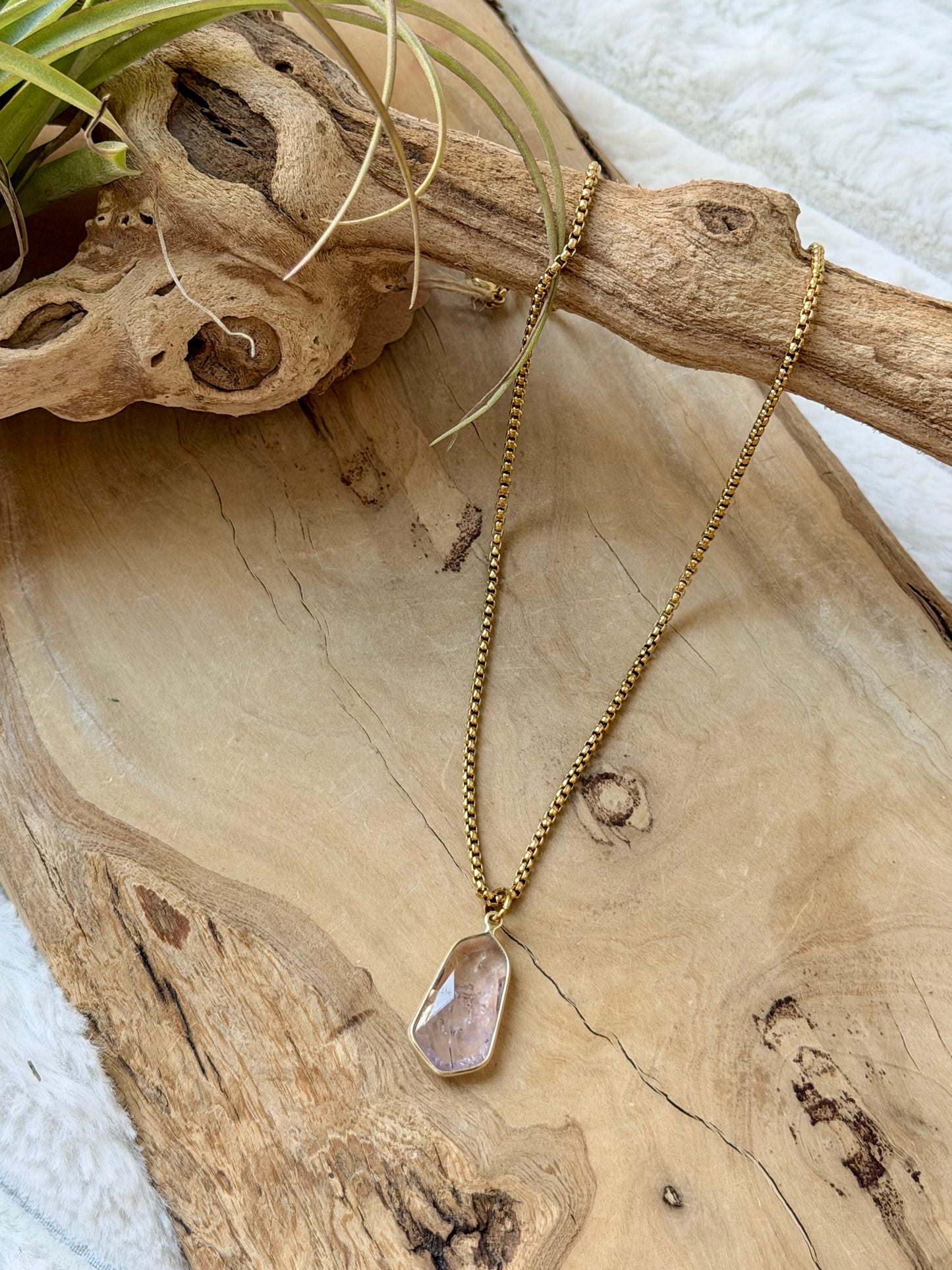 Pink Amethyst + Gold Stainless Steel Necklace
