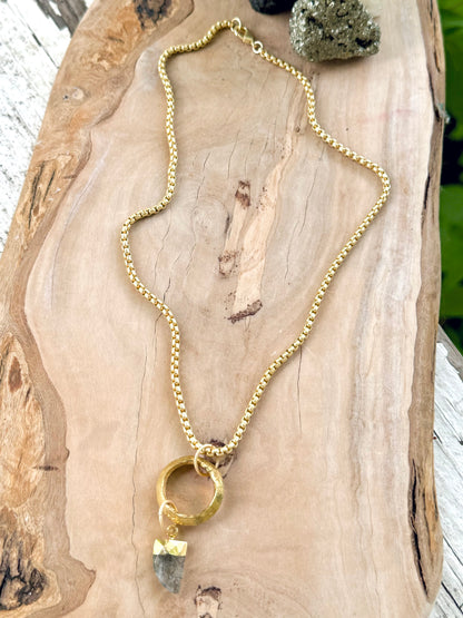 Rutilated Quartz + Matte Gold Boho Necklace