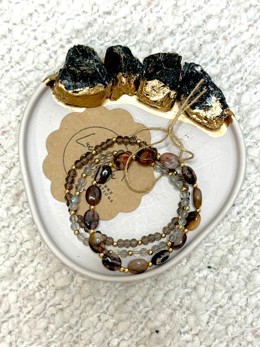 Autumn Jasper + Moonstone in Gold (3-stack)
