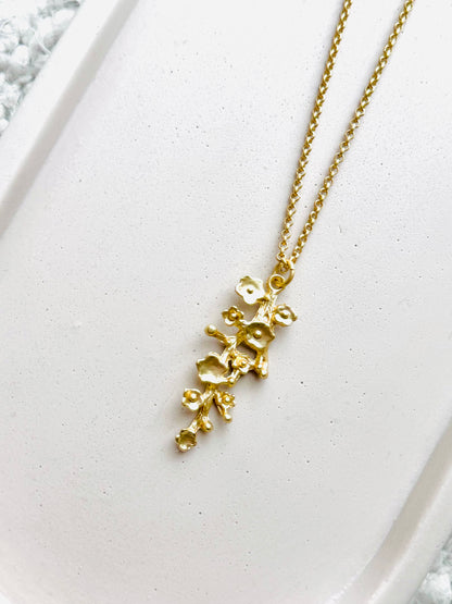 Matte Gold Cherry Blossom Necklace