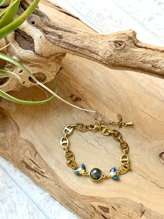 Labradorite + Chrysocolla Gold Moon Bracelet