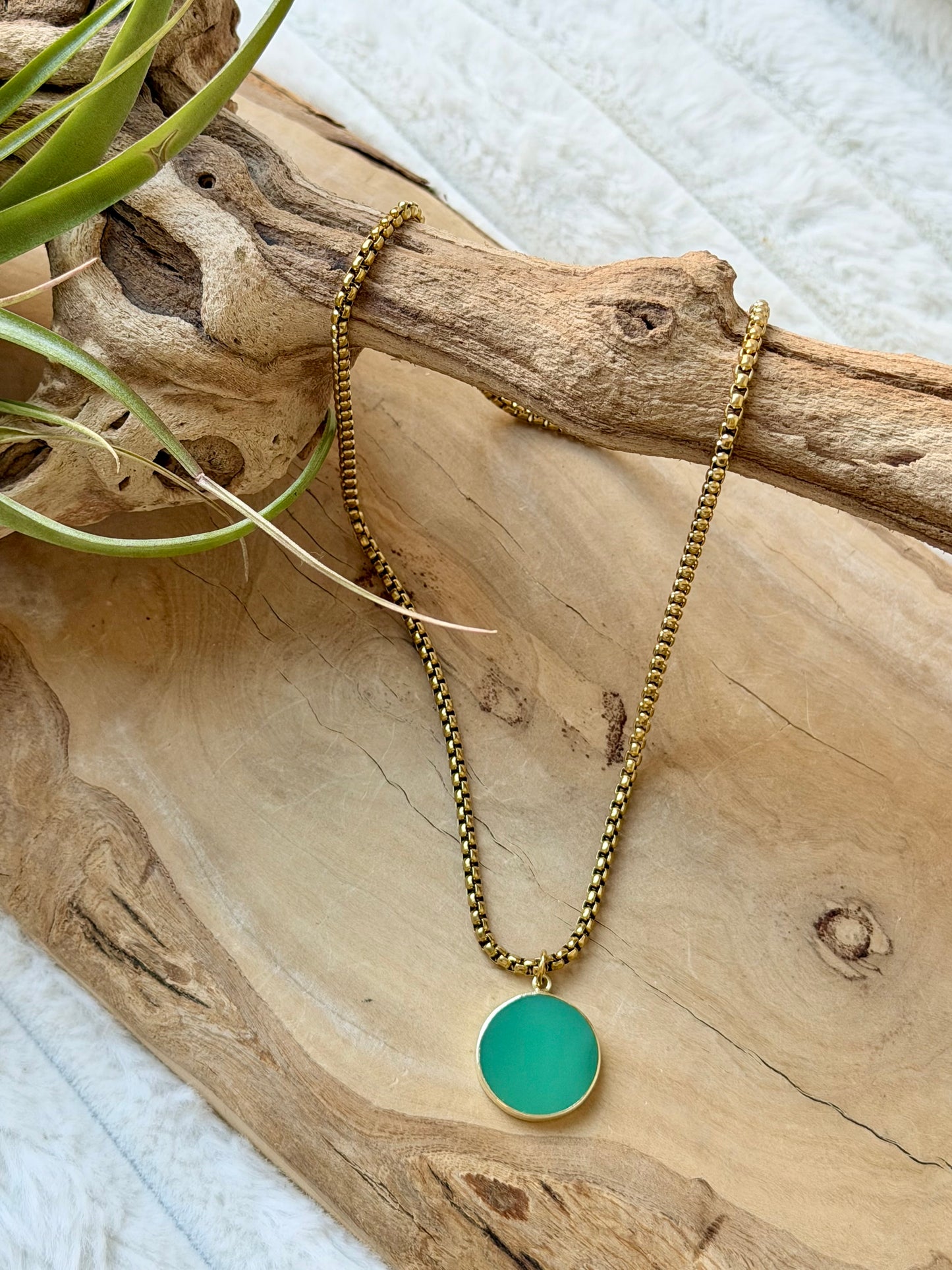 Chrysoprase + Gold Stainless Steel Necklace