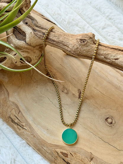 Chrysoprase + Gold Stainless Steel Necklace