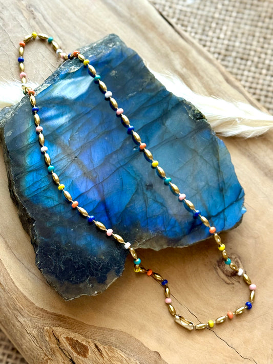 Rainbow + Gold Stainless Steel Ball Chain Necklace