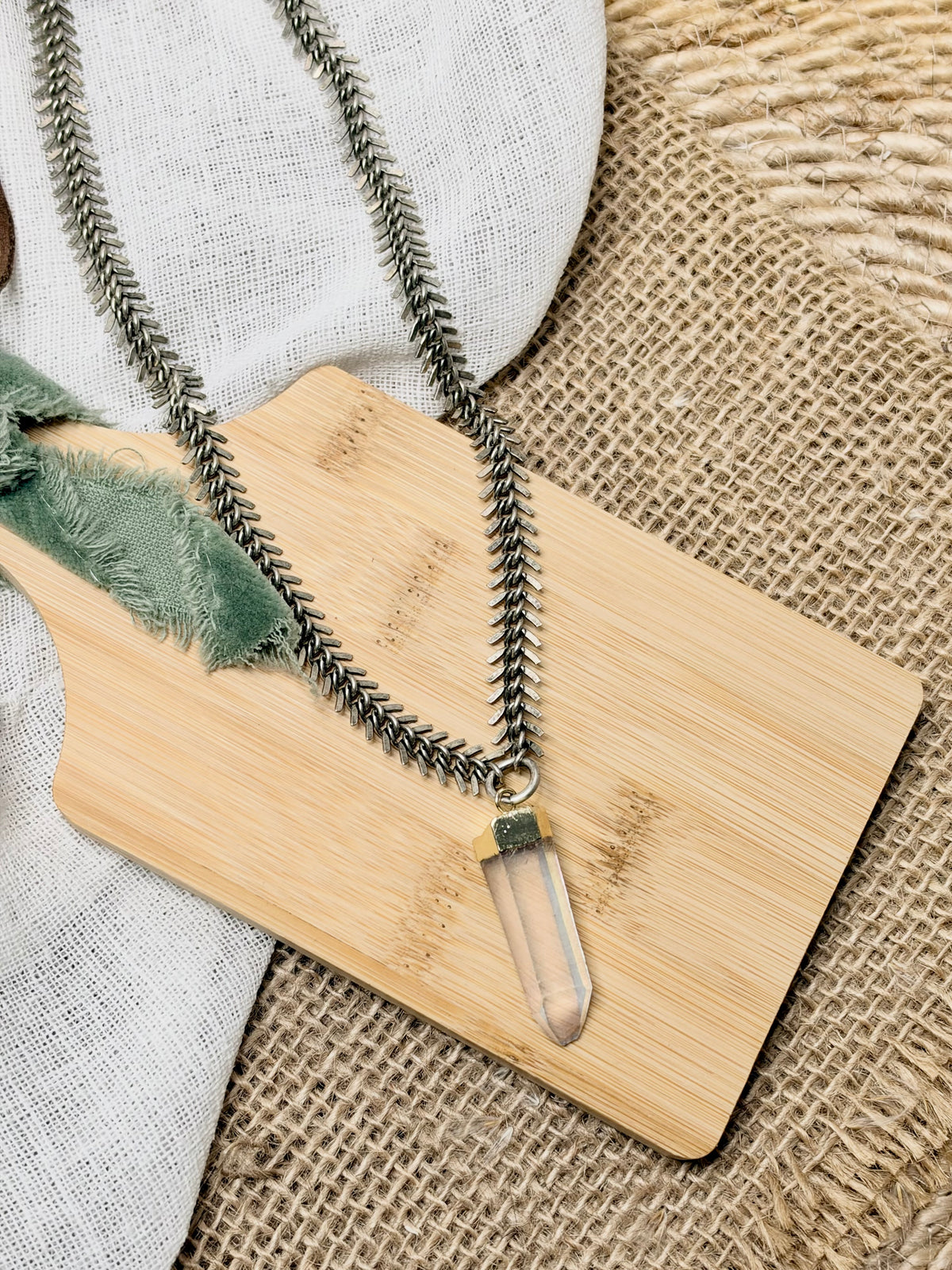 Aura Rose Quartz + Antique Silver Necklace
