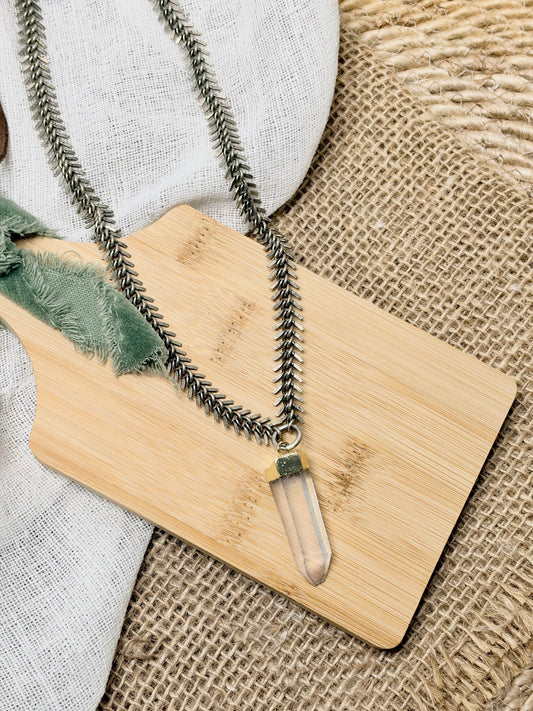 Aura Rose Quartz + Antique Silver Necklace