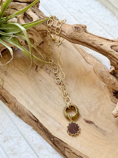 Chocolate Moonstone Sunburst + Matte Gold Necklace