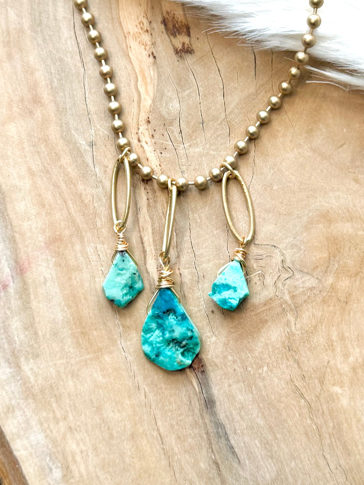 Peruvian Turquoise Trio + Matte Gold Necklace