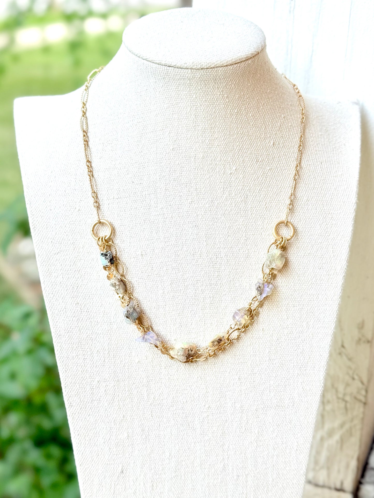 Rustic Ethiopian Opal + Matte Gold Necklace
