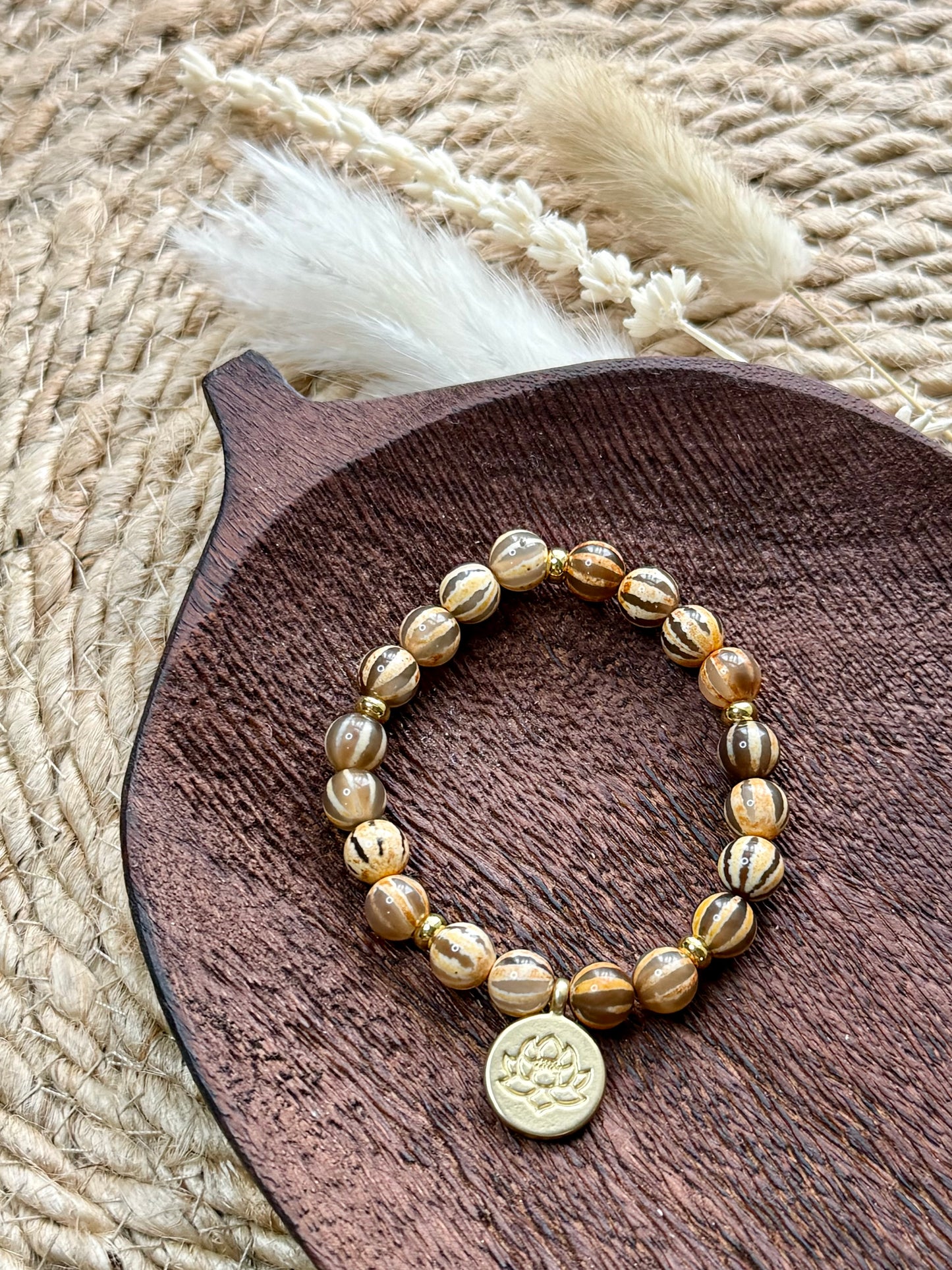 Melon Tiger Eye  + Gold Chunky Charm Band