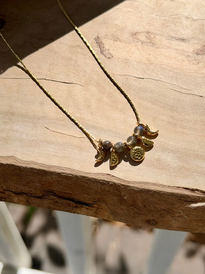 Black Labradorite + Gold Moon Phases Necklace