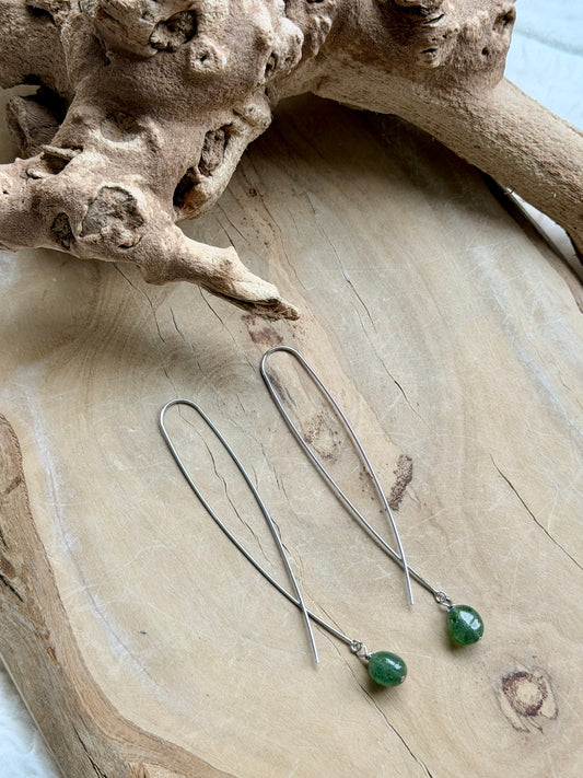 Emerald + Silver Twister Threader Earrings