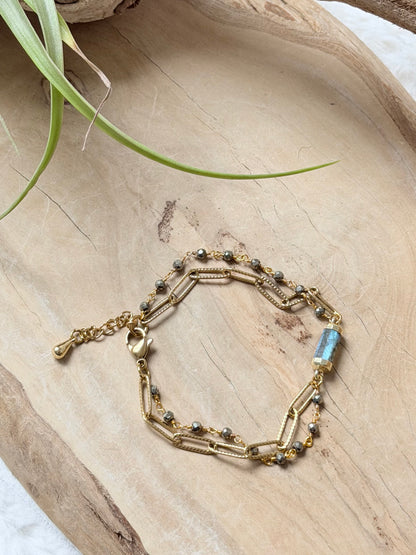 Labradorite + Hematite Duet Bracelet in Gold Stainless Steel