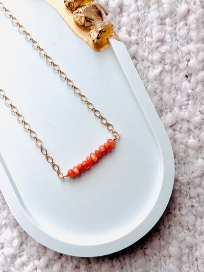 Sunstone + Matte Gold Chain Mini Bar Necklace