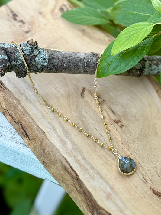 Golden Pyrite + Labradorite Gold Chain Necklace