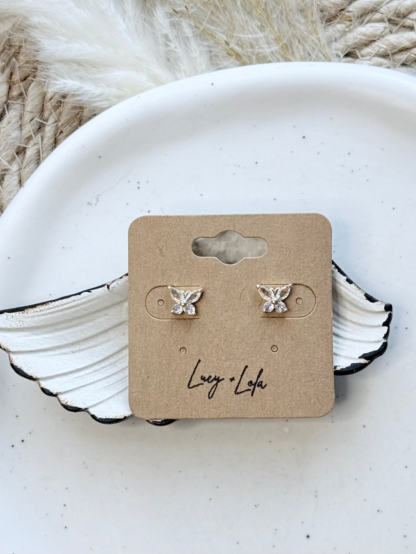 Gold + Crystal Butterfly Stud Earrings