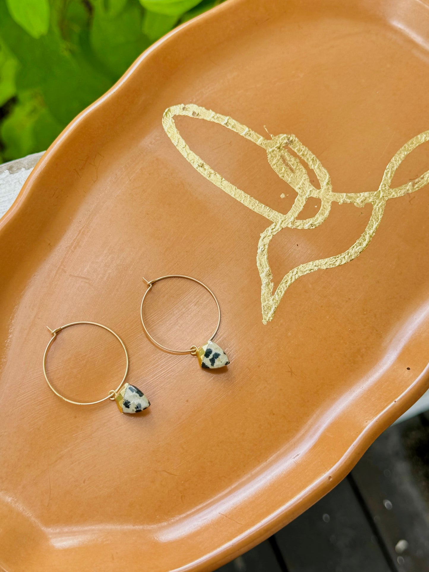 Dalmatian Jasper + Matte Gold Hoop Earrings