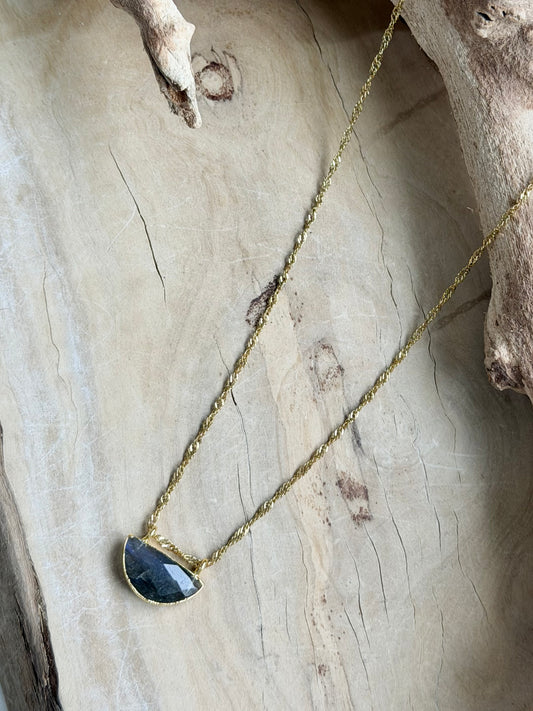 Labradorite + Gold Half Moon Necklace