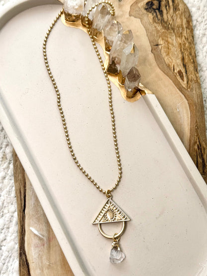 Clear Quartz + Matte Gold Geometric Necklace