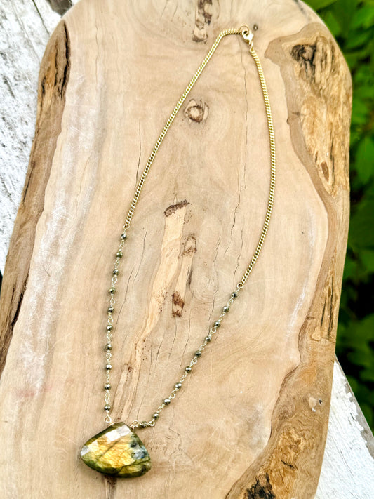 Pyrite + Labradorite Matte Gold Necklace