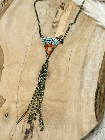 Antique Brass Lariat Necklace