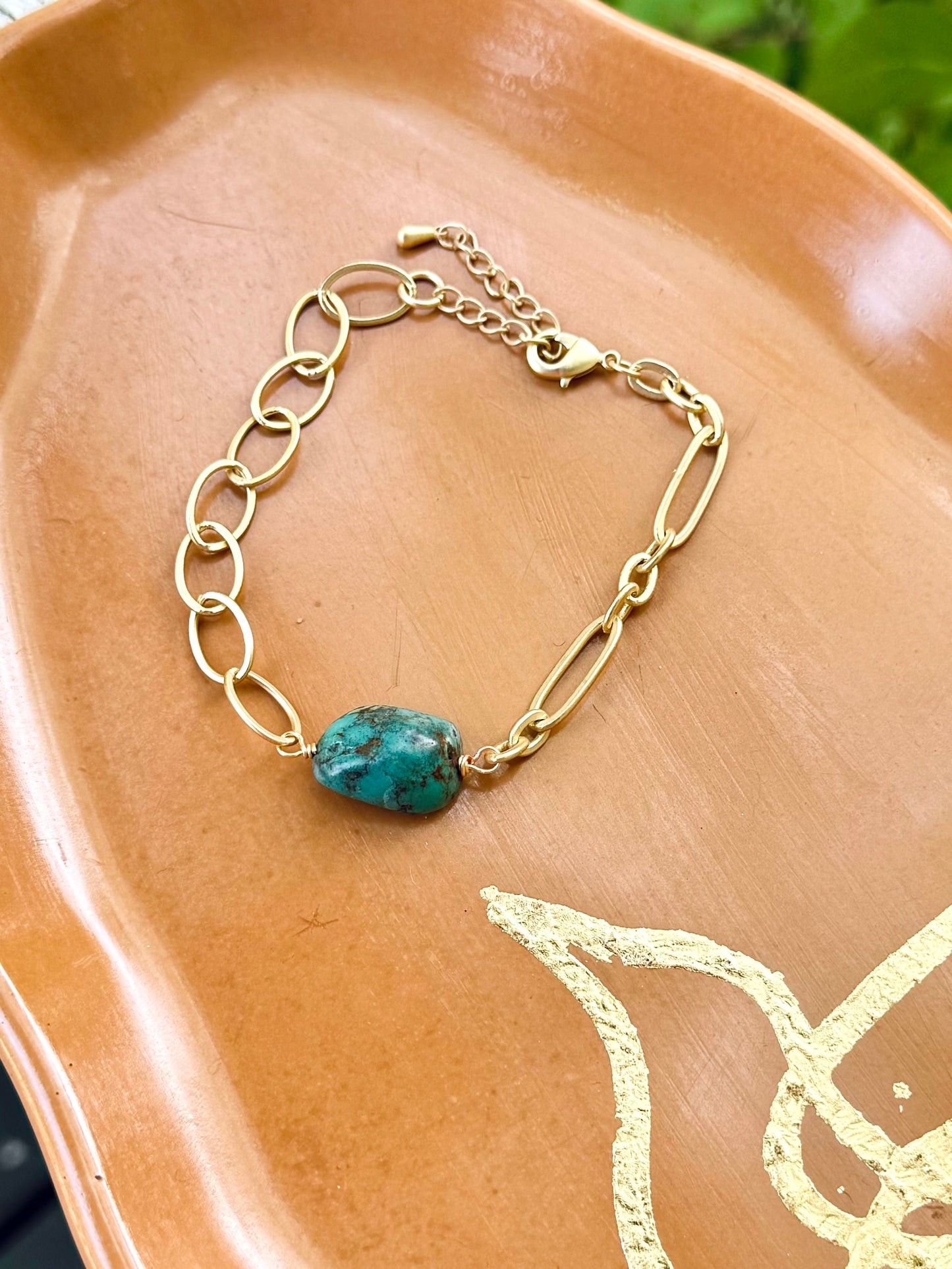 Turquoise + Matte Gold Chain Bracelet