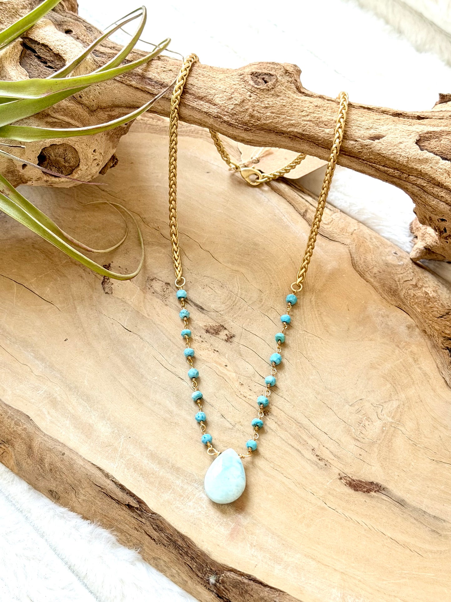 Turquoise + Larimar Matte Gold Necklace