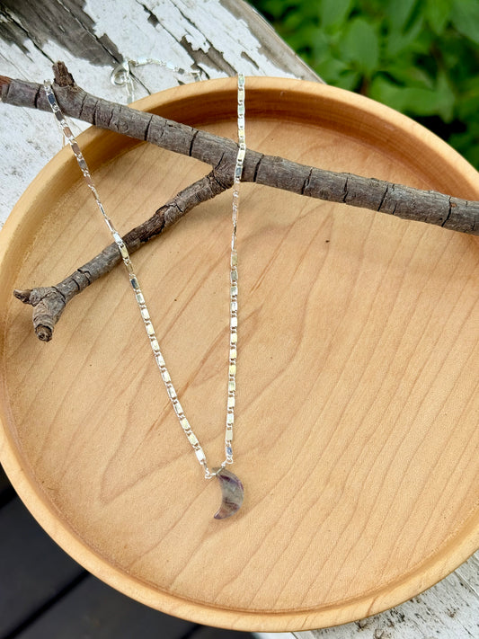 Fluorite Moon + Silver Necklace