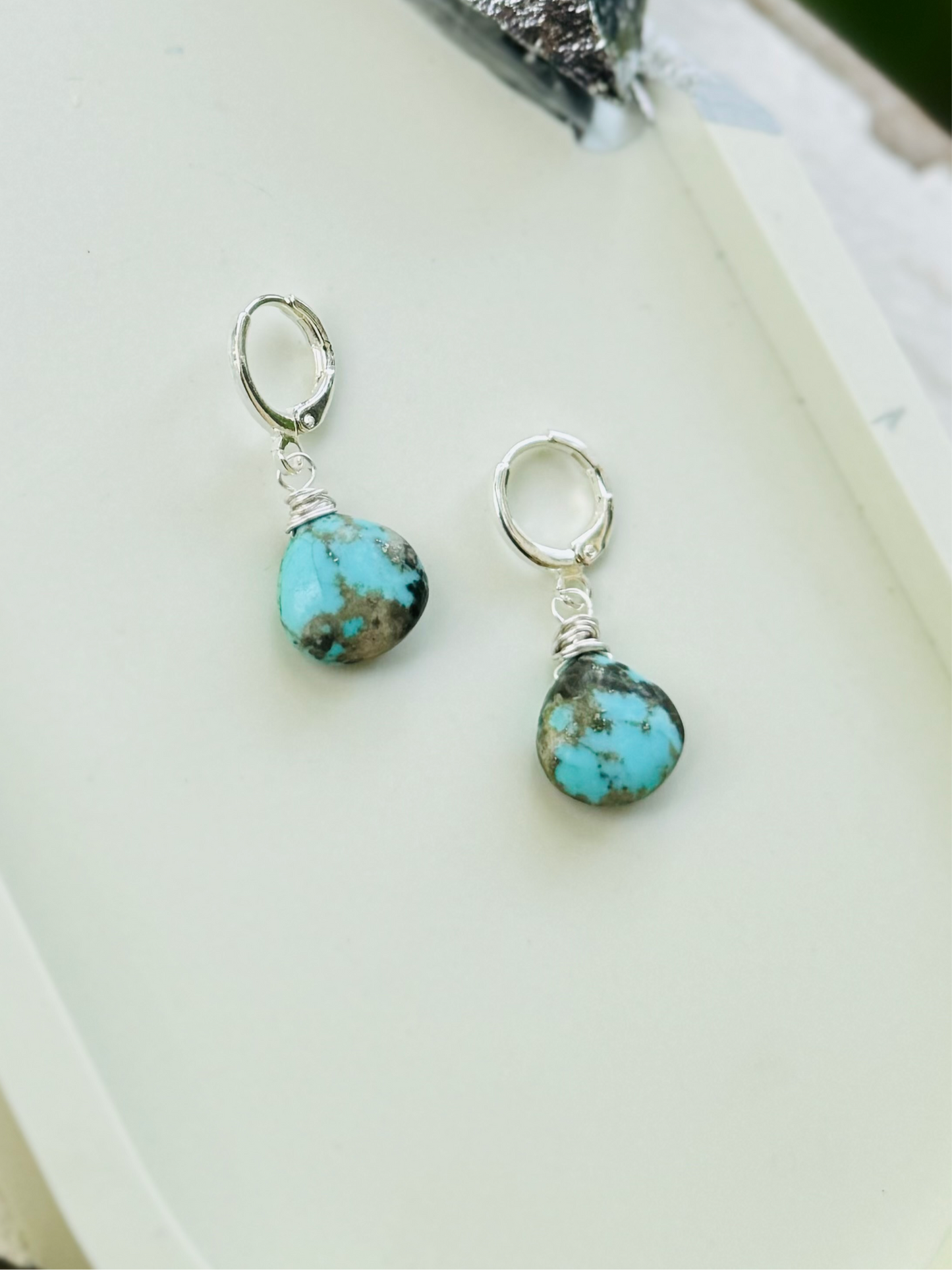Turquoise + Silver Huggie Earrings
