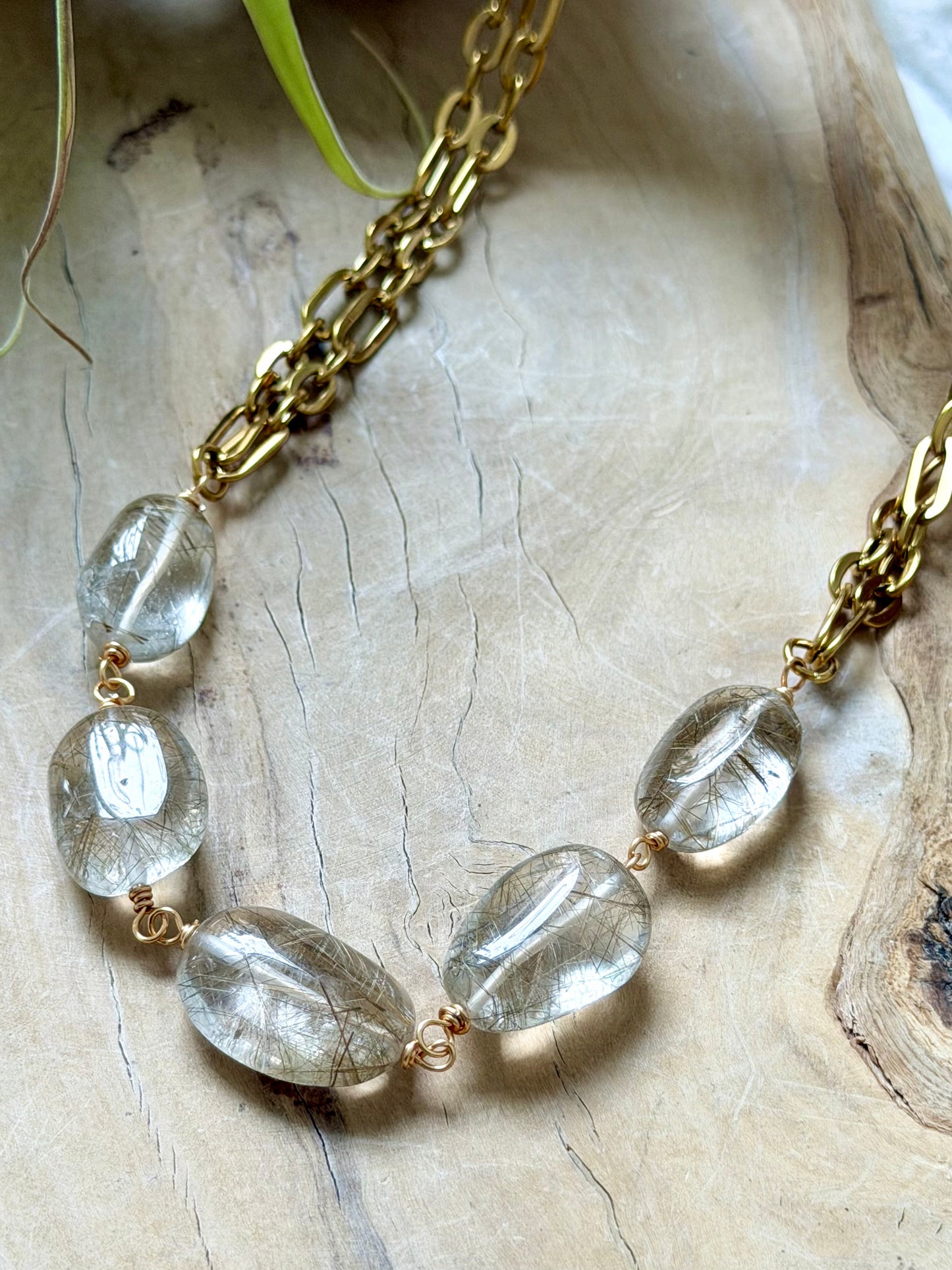 Chunky Rutilized Quartz + Gold Stainless Necklace