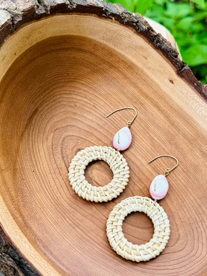 Conch Shell + Gold Rattan Earrings