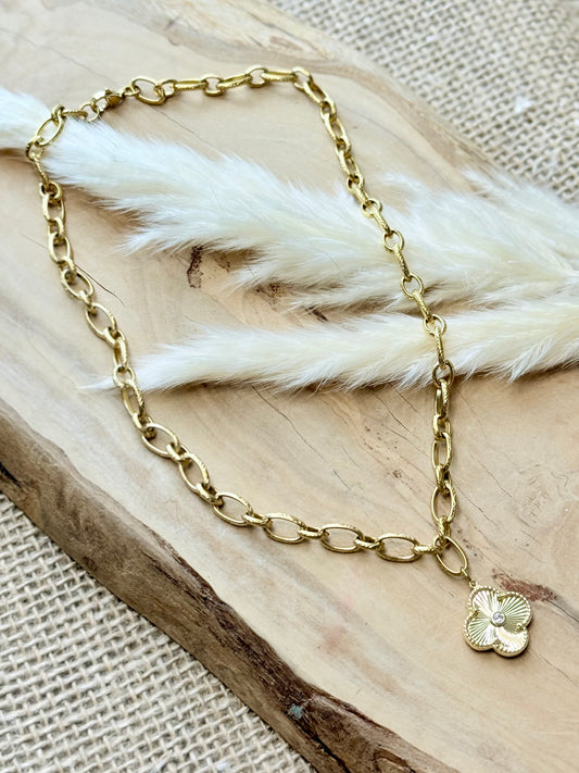Gold Stainless Steel Quatre-Foil Necklace