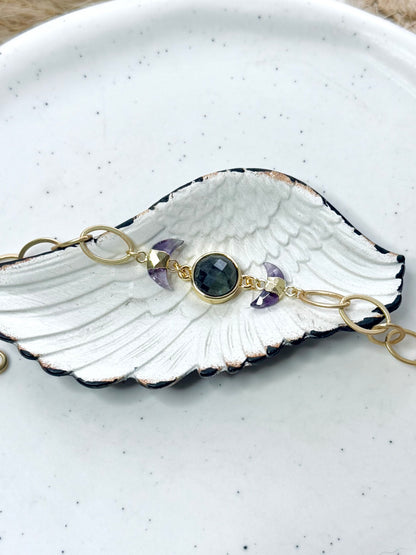 Amethyst + Labradorite Gold Moon Phase Bracelet