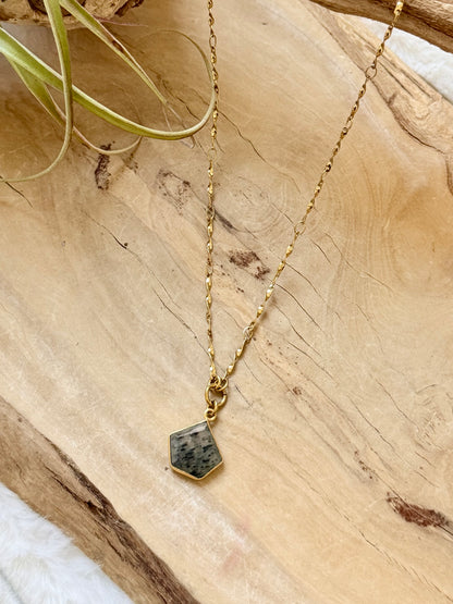Black Sunstone + Gold Stainless Steel Necklace