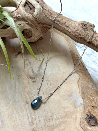 Moss Aquamarine + Silver Stainless Steel Necklace