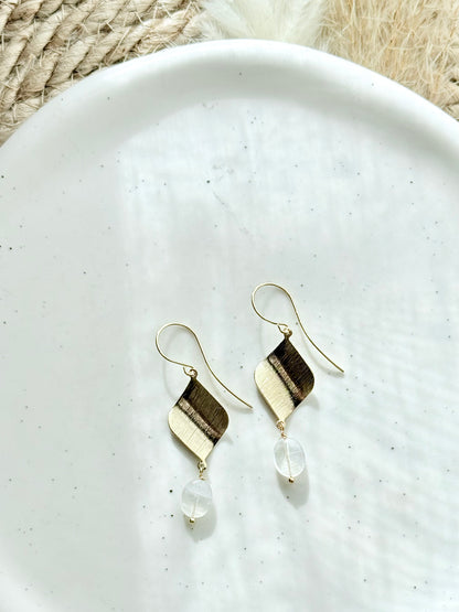 Rainbow Moonstone + Gold Twist Earrings