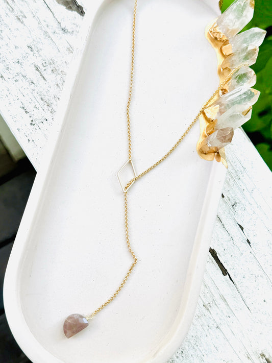 Chocolate Moonstone + Matte Gold Pull Through Lariat Necklace