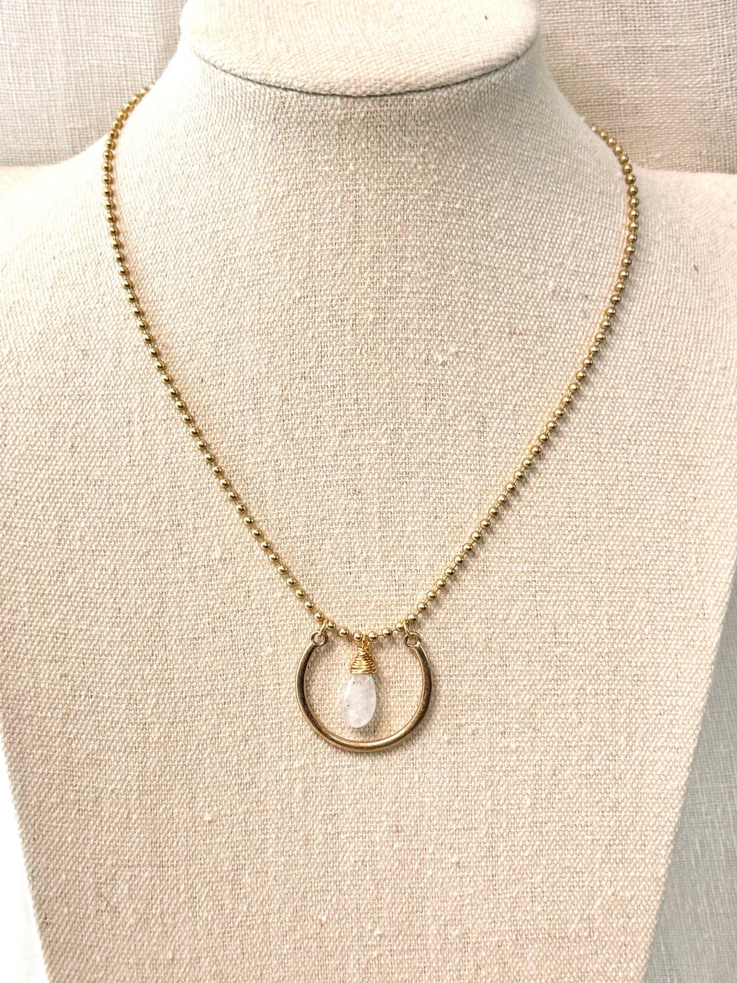 Rainbow Moonstone + Matte Gold Horseshoe Necklace