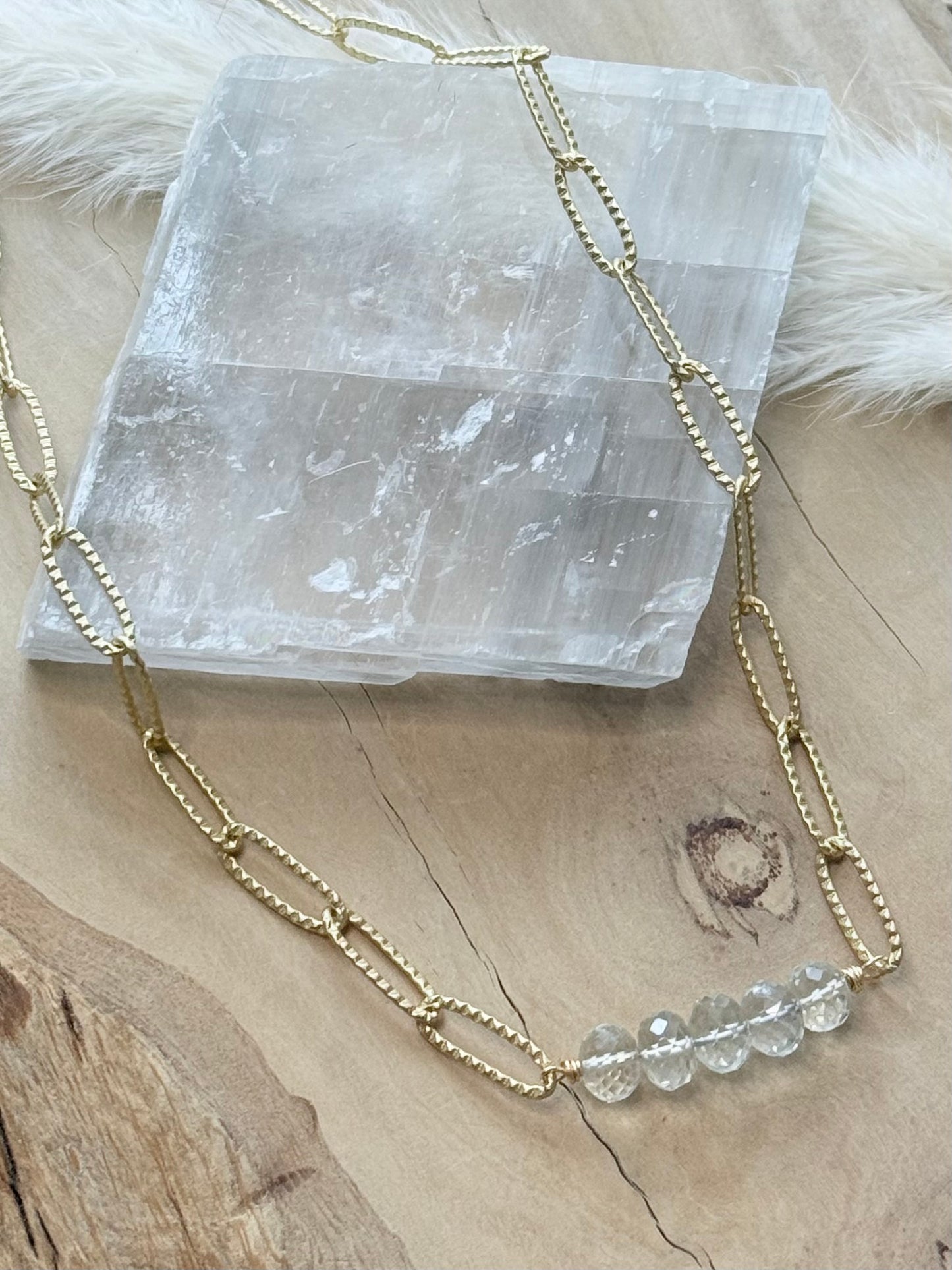 Green Amethyst + Matte Gold Bar Necklace