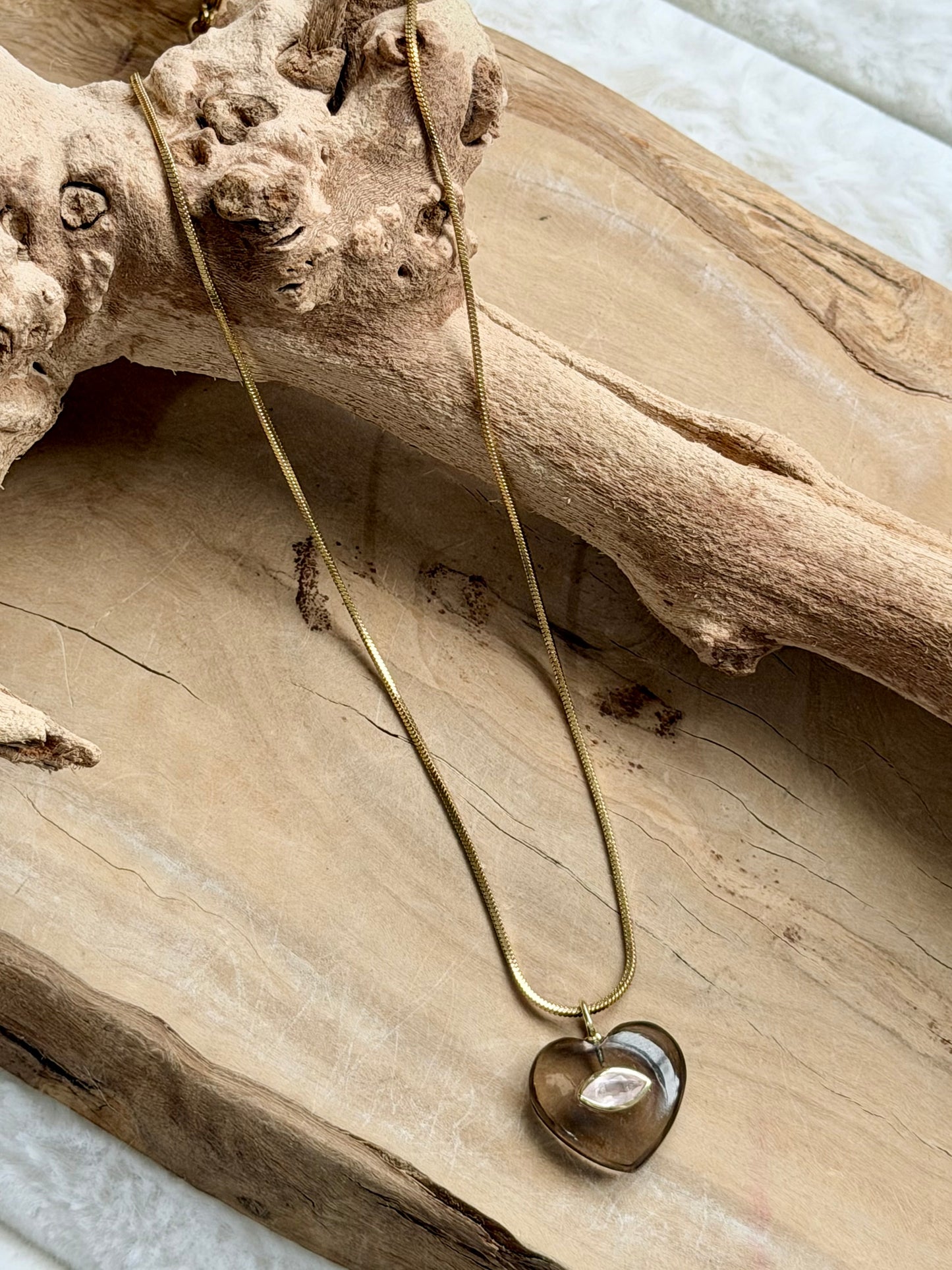 Gemstone Heart + Gold Stainless Steel Necklace